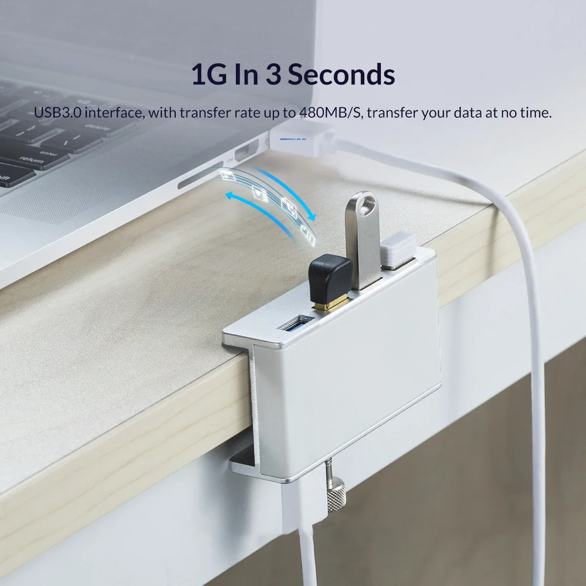 Aluminum USB 3.0 HUB with Power Multiple Extend Dock Supply USB3.0 Splitter Adapter Clip-type Multi Splitter for Laptop PC