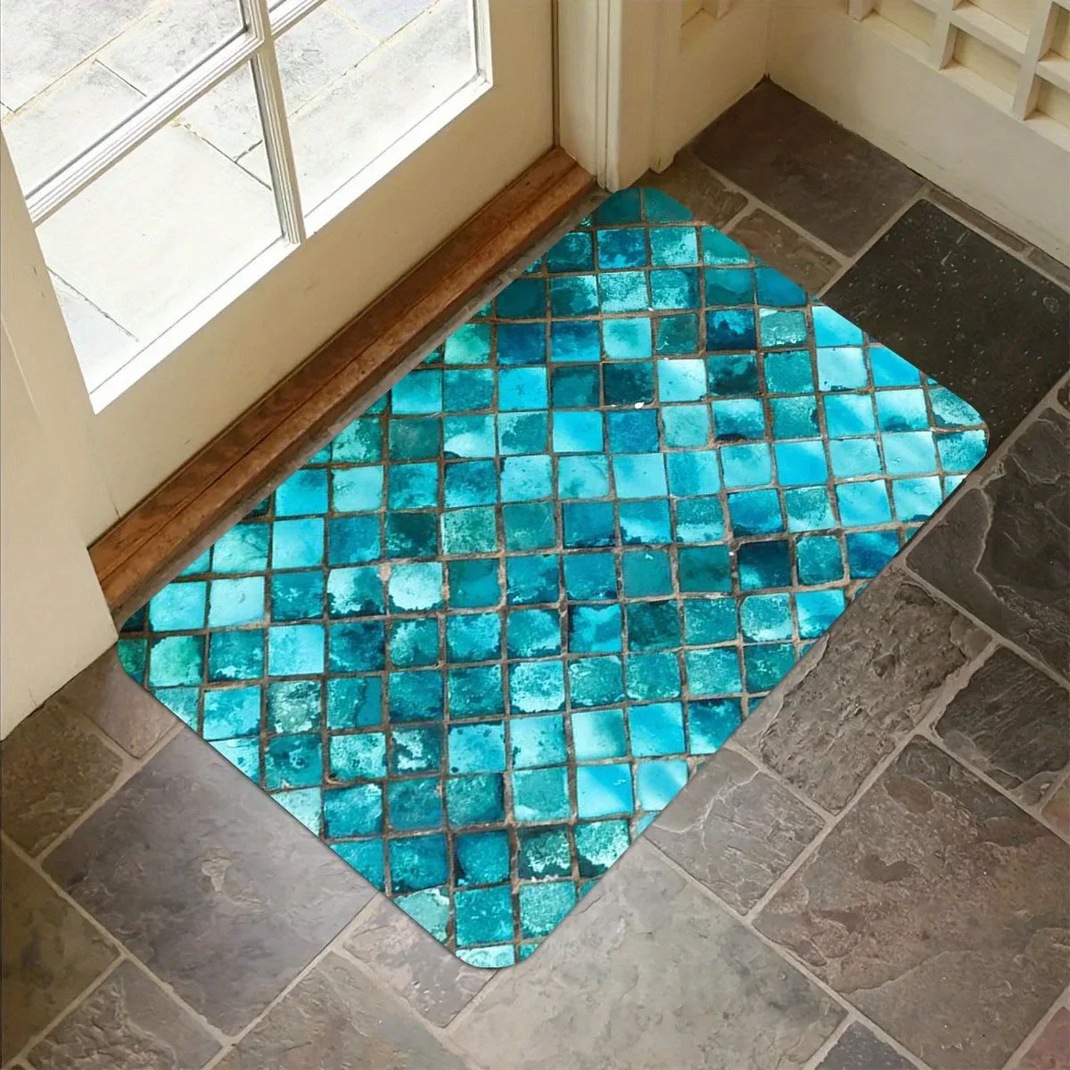 Turquoise Blue Bright Design Soft Carpet Bathroom Mat Non-silp Flannel Doormat for Home Decoration Accessories Kitchen Floor Pad