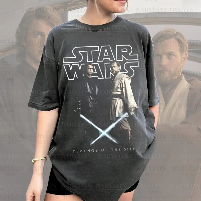 

Негабаритная футболка Anakin Skywalker Obi Wan Kenobi Star Wars, рубашка «Месть ситхов», футболка Anakin Obi Wan, мужская и женская уличная одежда