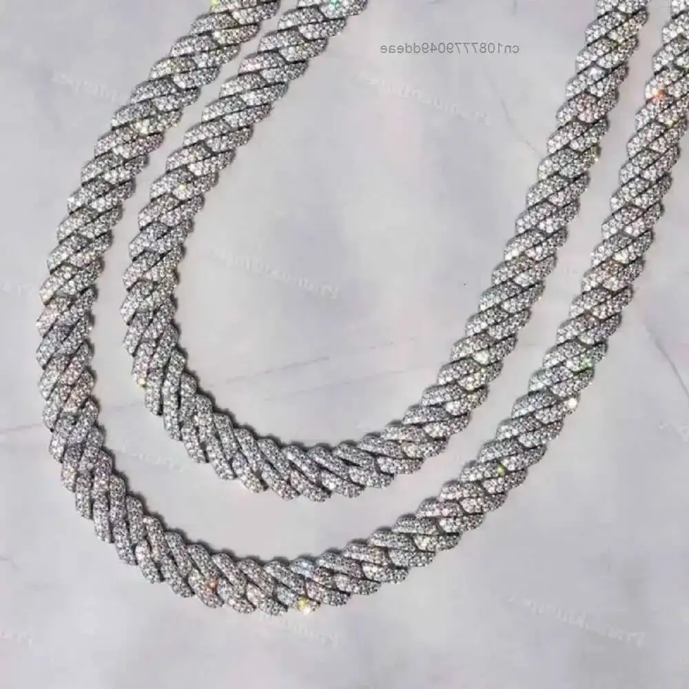 

Новая мода Full Iced Out 12 мм муассанит кубинская цепочка из белого золота 14 карат Pass Diamond Tester Vvs Алмазное ожерелье для мужчин