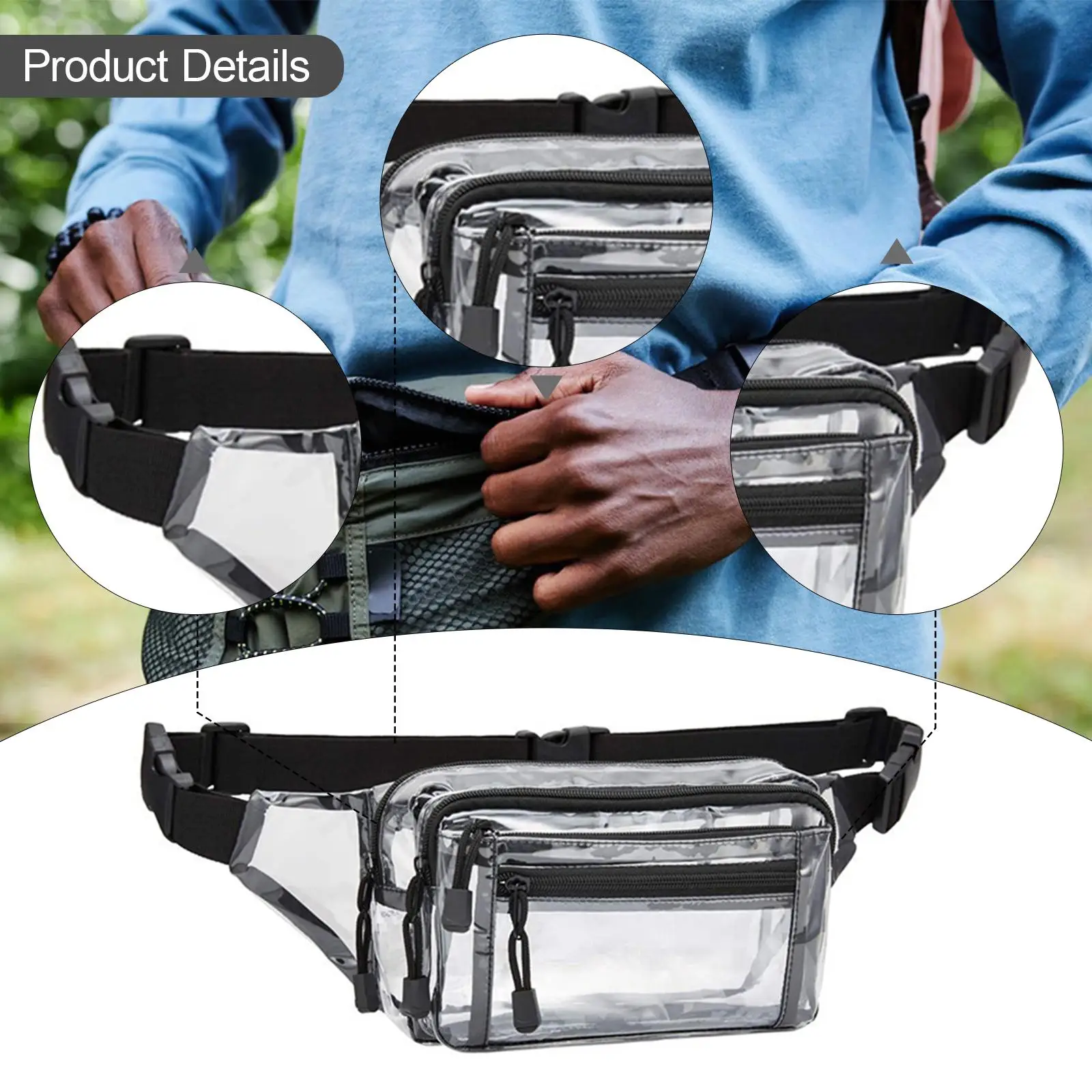 حقيبة تخزين شفافة من Fanny Pack، حقيبة خصر لتشغيل الألعاب الرياضية والسفر #5