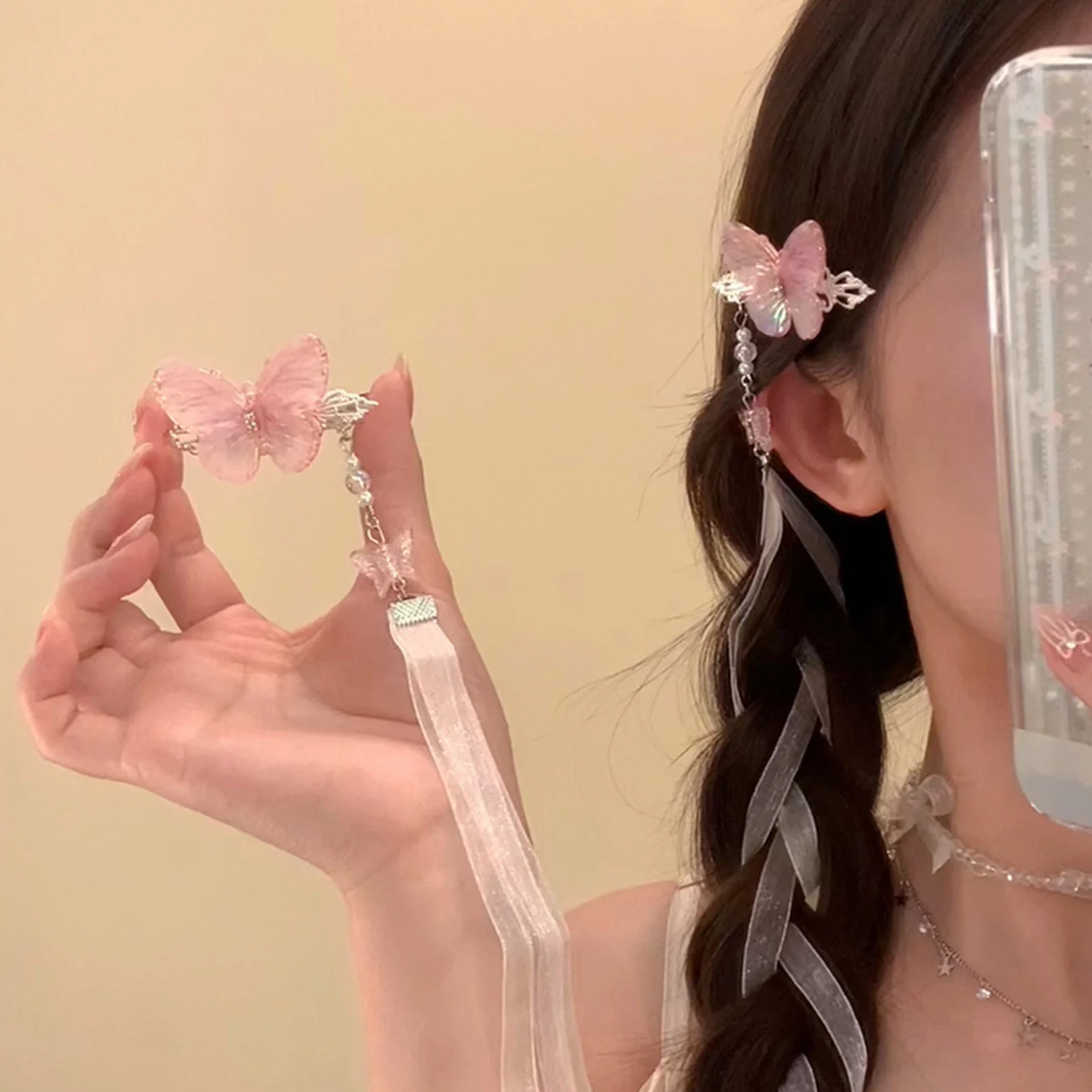 2 قطعة مقاطع الشعر النمط الصيني الجديد الجنية فراشة الشريط دبوس الشعر للنساء الفتيات أنيقة رائعة Hanfu إكسسوارات الشعر