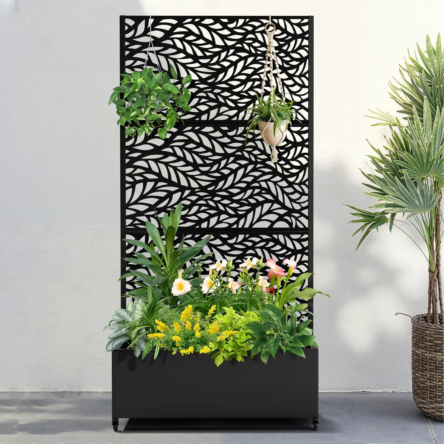 

Металлическая садовая кровать с колесиками и решеткой, кашпо размером 73 x 35 x 16 дюймов для вьющихся растений, овощей и лоз, особенности Privac