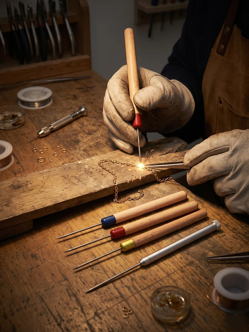 1 Piece Wooden Handle Soldering Pick with Titanium Tip Professional Welding Needle Goldsmithing Jewelry Making Tool