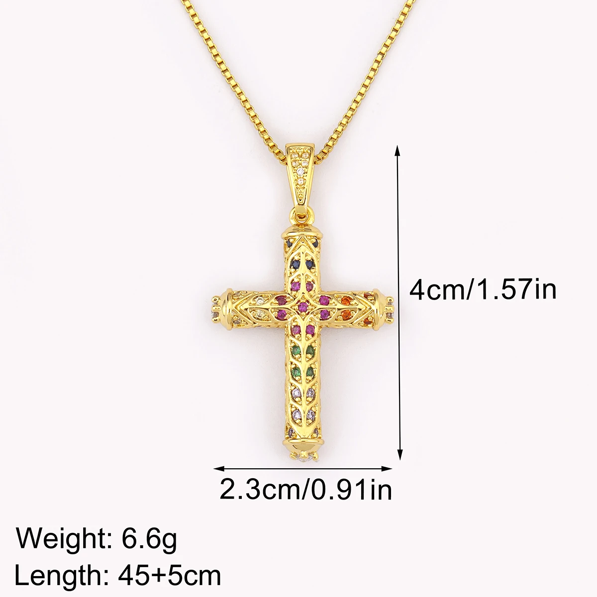 Nidin New Arrival Retro Column Shape Cross Pendant Necklace For Female Male Irregular Geometric Shine Zircon Jewelry Accessories