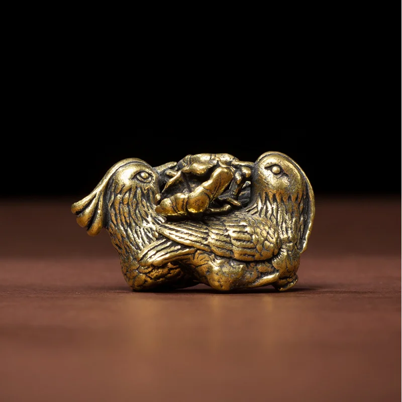 Vintage Solid Brass Mandarin Duck Ornament Office Desk Decoration Craft Stall Copperware Direct