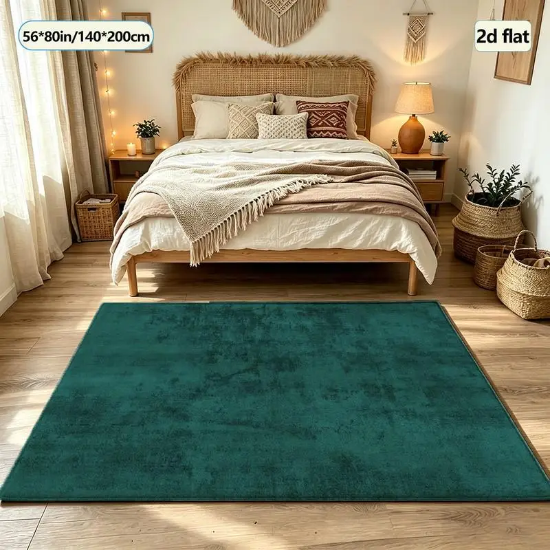 Retro Vintage-Style Turquoise Solid Color Textured Carpet Floor Mat for Home Living Room and Bedroom Decoration