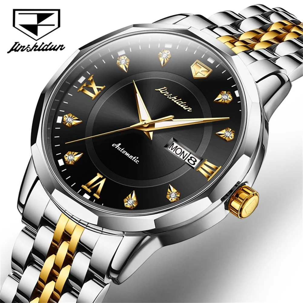 

JSDUN 8948 Luxury Business Golden Automatic Watch for Men Calendar Auto Date Stainless Steel Waterproof Wristwatch Man Original