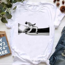 2024 Summer Tops Tshirt Femme Freddie Mercury Queen Band T Shirt Women 90s White T Shirt Harajuku Fashion Oversized T-Shirt