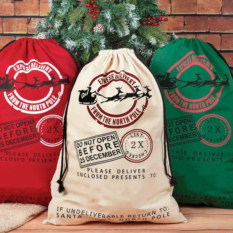 Santa Sacks Personalized Children Gifts Toys Drawstring Christmas Bag Large Candy Cane Bags Holiday Party Pack 38 Styles