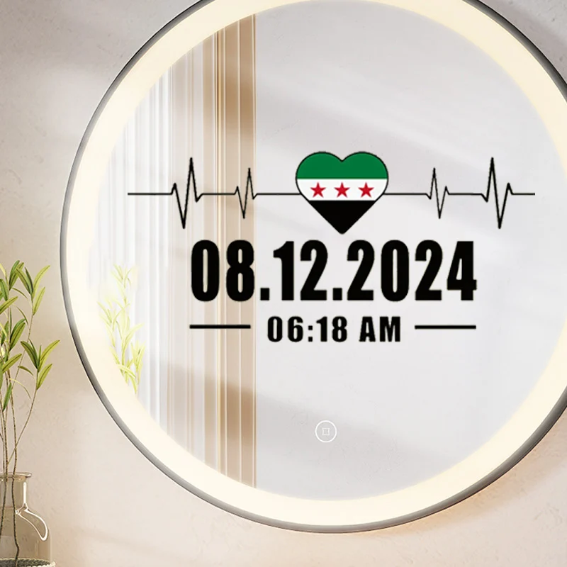 Heartbeat Sticker With Syria Flag And Date 06:18 ,perfect For Home Wall Decor, Aesthetic Room Decoration ,easy To Beautify 1pc