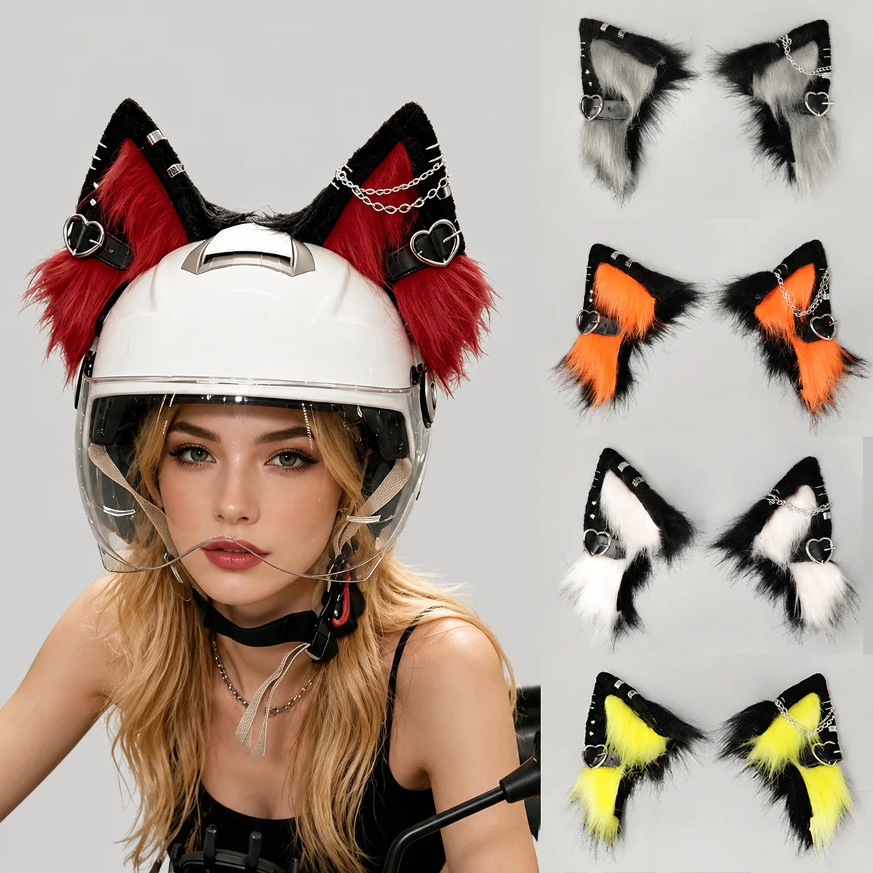 Detachable Punk Furry Cat Ears Helmet Accessories Multi Color Fluffy Animal Ear Ornament for Motorcycle Scooter Helmet Decor