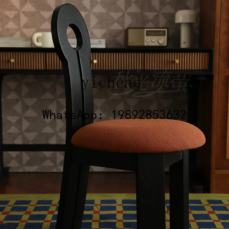 LL ash wood matte black soft bag seat cushion solid wood dining chair back chair book desk chair household