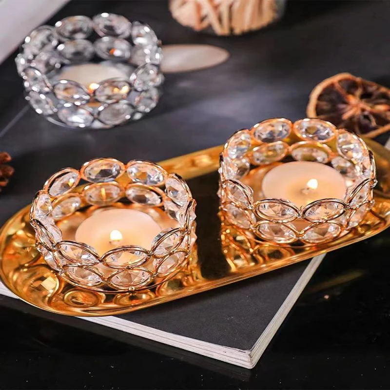 【F】Candle Holder Wedding Table Decor Valentine's Day Crystal Tea Light Candlestick Family Home Decor Gift Box Candles