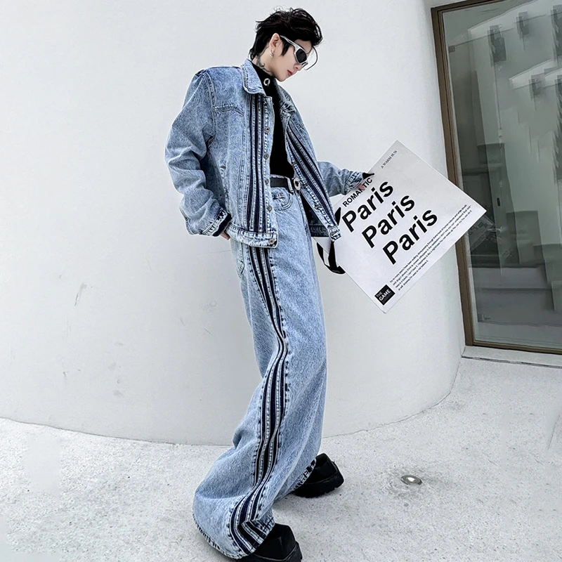 LUZHEN 2024 Autumn Fashion Splicing Design Two-piece Sets Men's High Street Original Trendy Straight Jeans Denim Jacket LZ1544