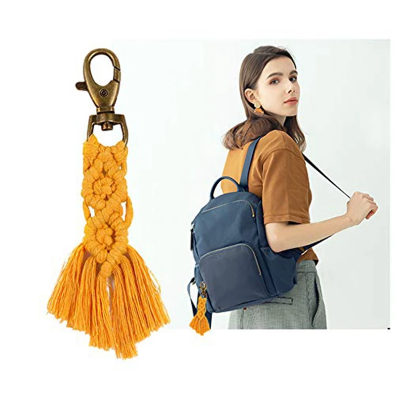 Analyste de mini porte-clés en macramé faits à la main avec glands, porte-clés Boho, sac à main de voiture, portefeuille de téléphone, cadeau de mariage