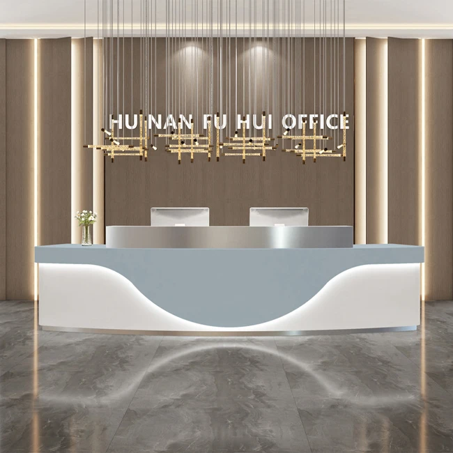 Customized.Luxury Beauty Salon Customize Size Front Desk Half Round Curved Hotel Reception Desk With Led Light for Sale