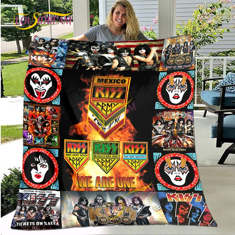 

American rock music style portable Kiss Band portable home office hiking four seasons warm leisure thermal blanket.