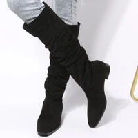 New Solid Color Comfortable Fashion Knee-high Fashion Boots Round Head Square Heels Increase Large Size Winter High Boots - Image 5