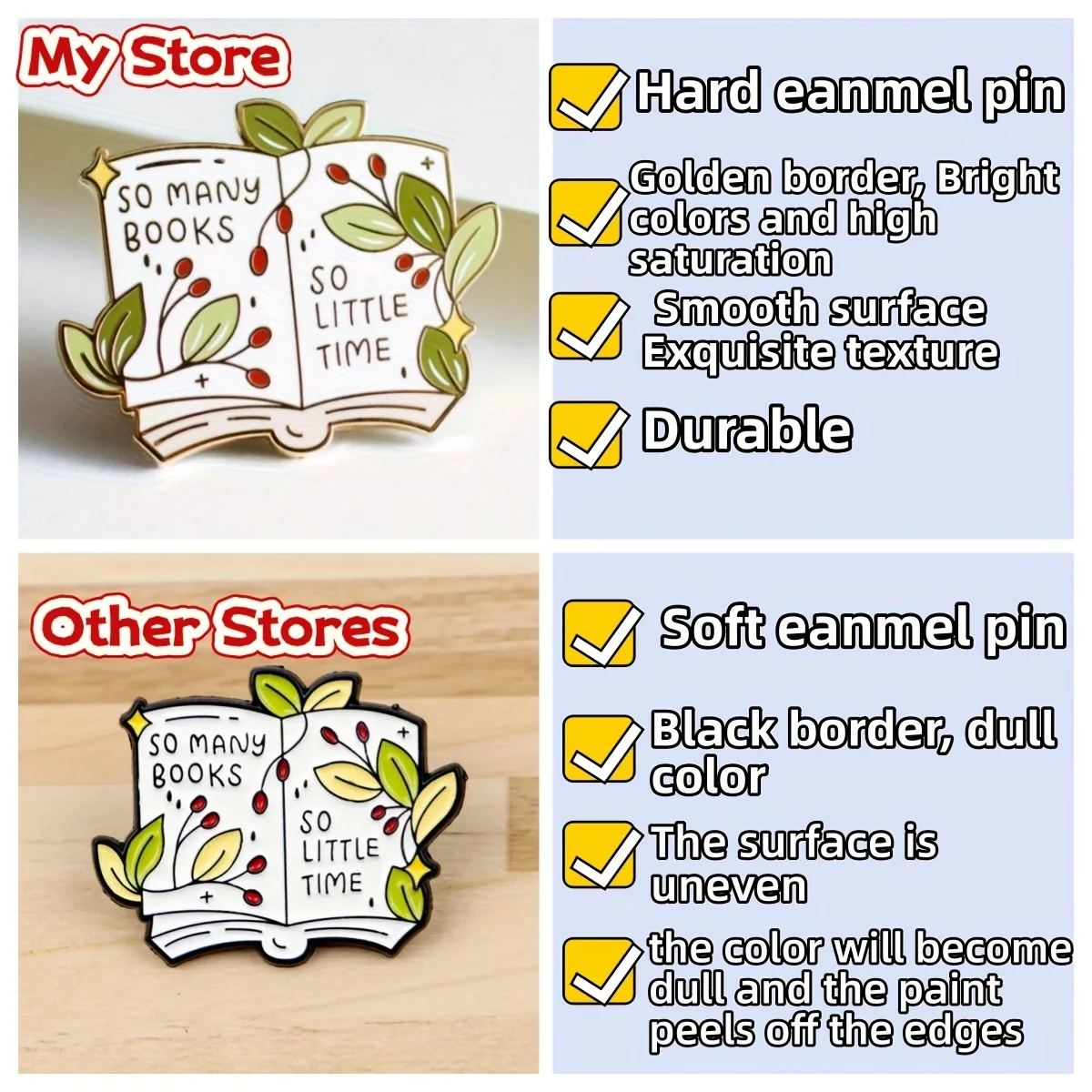 So Many Books Hard Enamel Pin So Little Time Badge Books with Leaves Pines Brooch for Jewelry Aaccessory Gifts for Books' Lovers