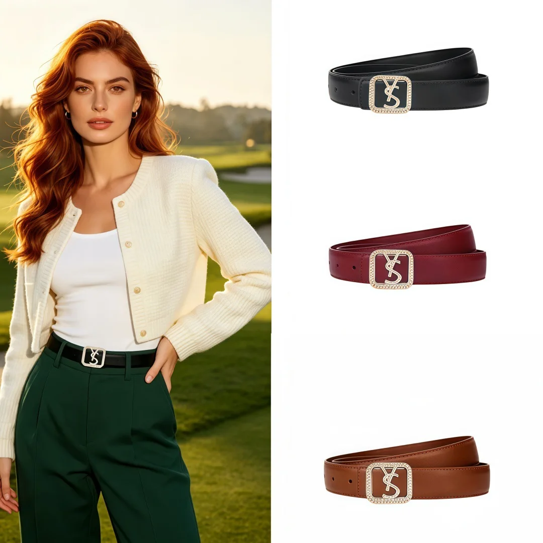 Fashion Ladies Decor Waistband Sparkling Crystal Square Buckle Belt Versatile Accessory For High Waist Outfits Multiple Colors