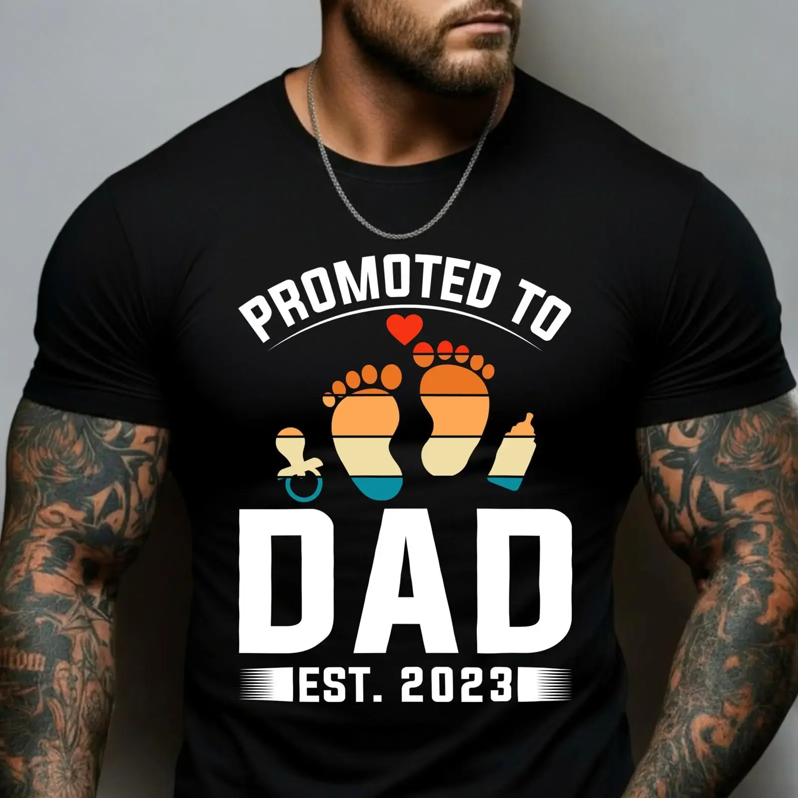 Promoted to Dad Est 2023 T shirt New Father Announcement First Fathers Day Retro Baby Feet for Proud vintage Washed Comfortable