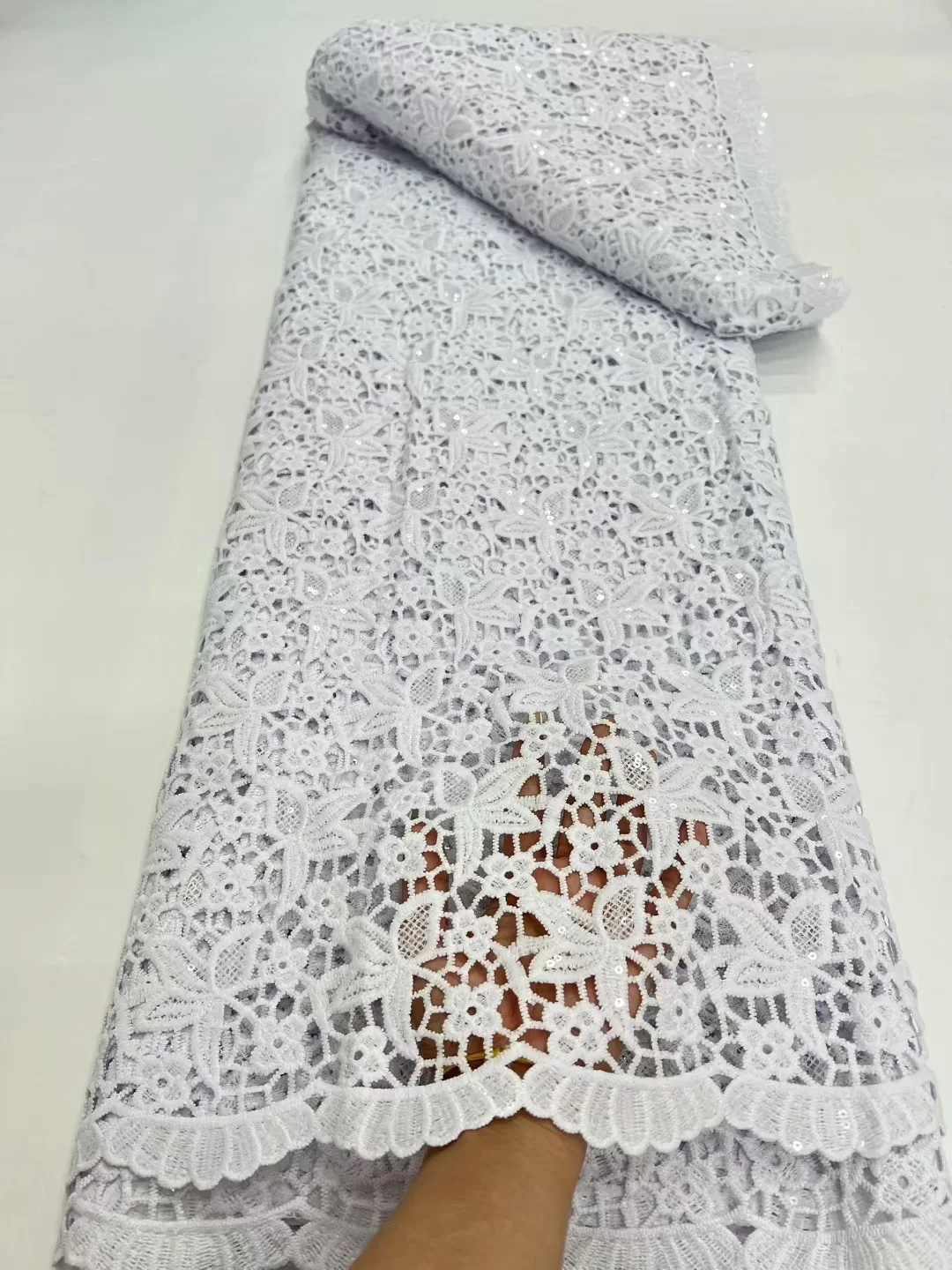 

African Sequins Guipure Cord Lace Fabrics 5 Yards 2025 New Nigerian Water Soluble Lace For Women Wedding Dresses 736
