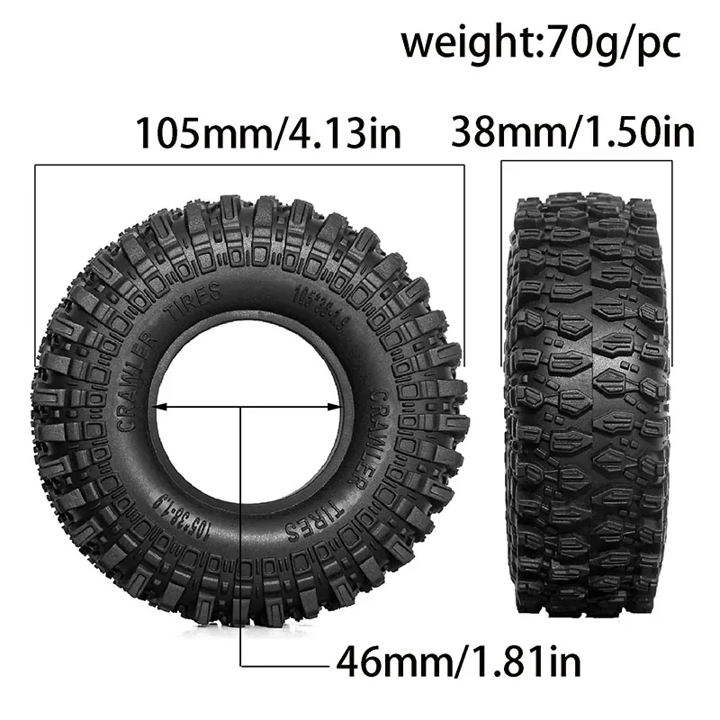 4 Uds. Neumático de goma de 105mm y 1,9 "para coche trepador de control remoto Axial SCX10 II III 1/10 Traxxas TRX4 RC4WD D90 Redcat MST