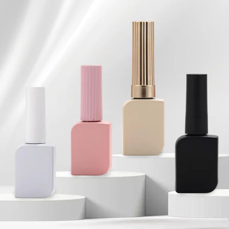 10ml Empty Nail Polish Bottle White Square Nail Polish Nail Glue Pull Line Glass Package Container Nails Art DIY Pink/Gold