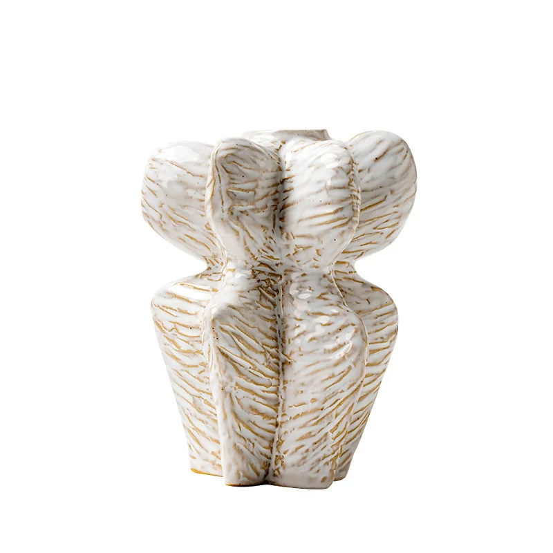 French Style White Ceramic Vase Light Luxury High-End Feel Ornament Hydroponic Flower Arrangement