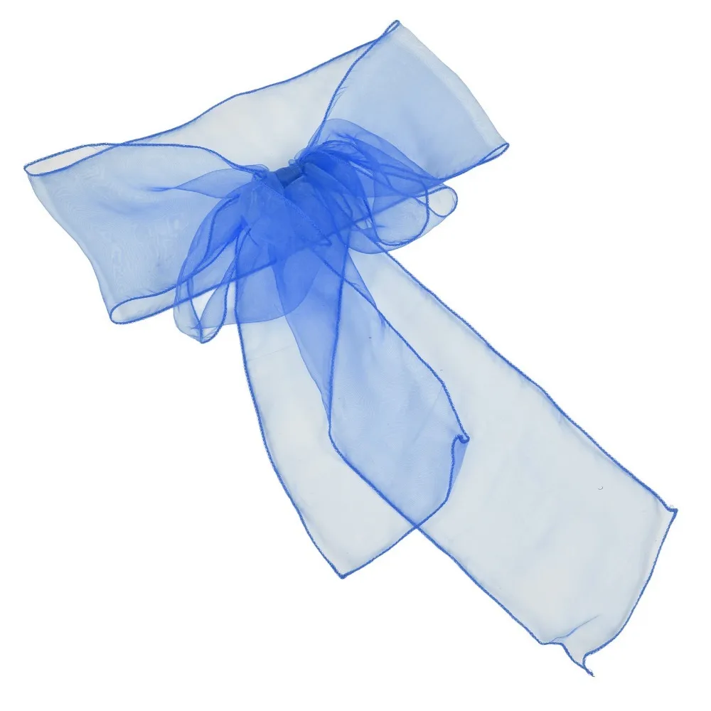 10Pcs Blue, red, yellow, purple Organza Wedding Chair Sash Organza Length 270cm Pearl Chair Back Bow Hotel Banquet Chair Decor