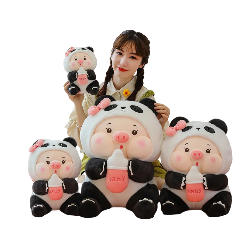 Cartoon Milk Bottle Pig Cute Transforming Into Panda Plush Toys Home Decor Birthday Gift  Stuffed Doll Simulated Anime Christmas