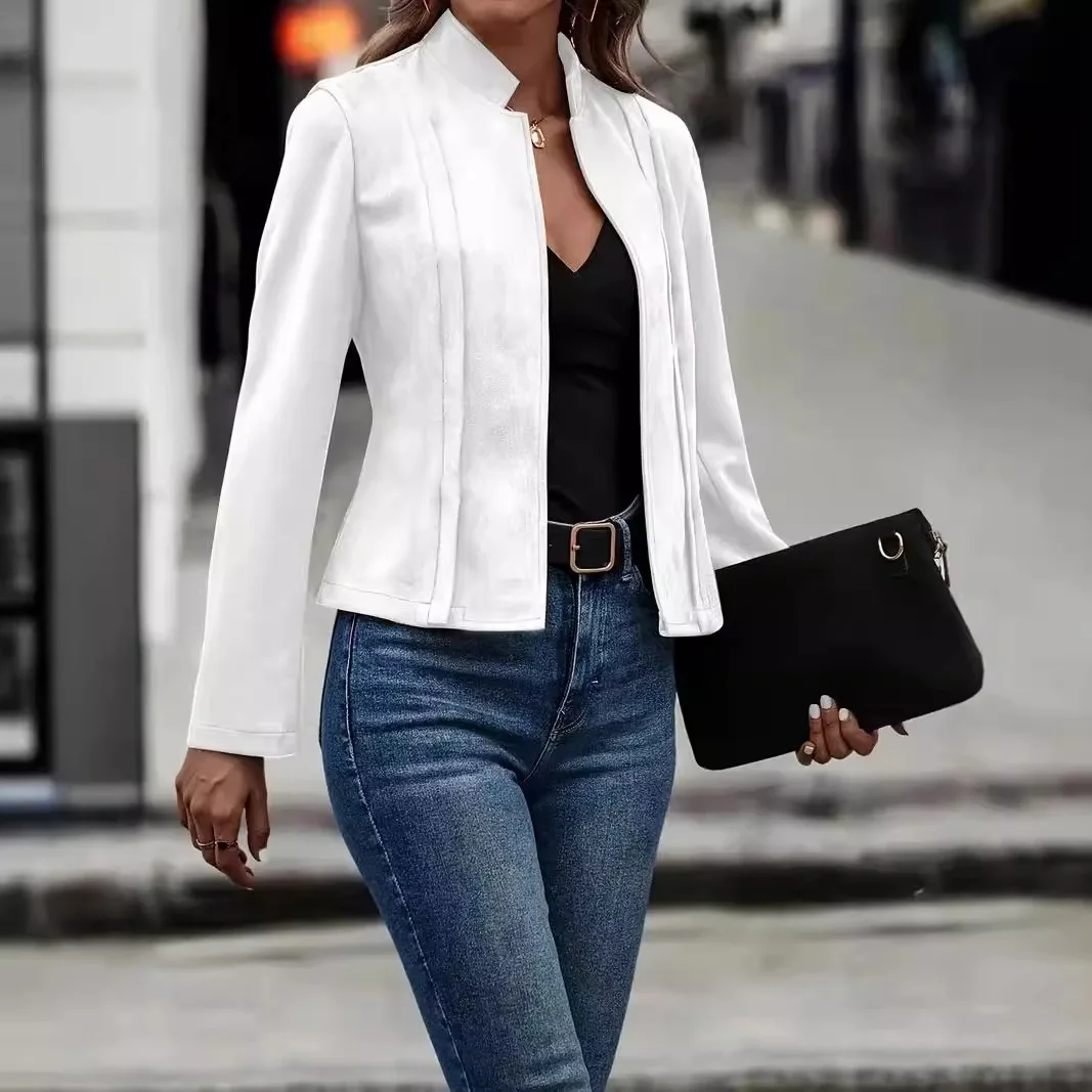 Elegant Women\'s Fashion Jacket 2024 Winter Solid Color Long Sleeved Versatile Cardigan Short Jacket Winterjaqueta  Frio Feminina