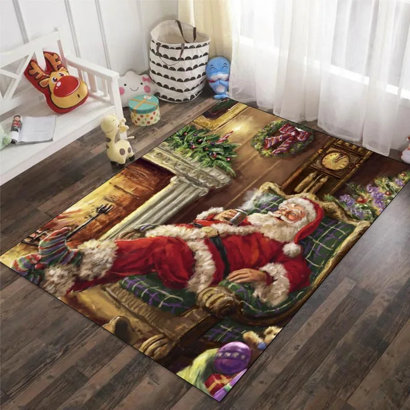 Santa Claus Reindeer Snowman Christmas Decoration Carpet Living Room Bedroom  Entrance Porch Door Mat Home