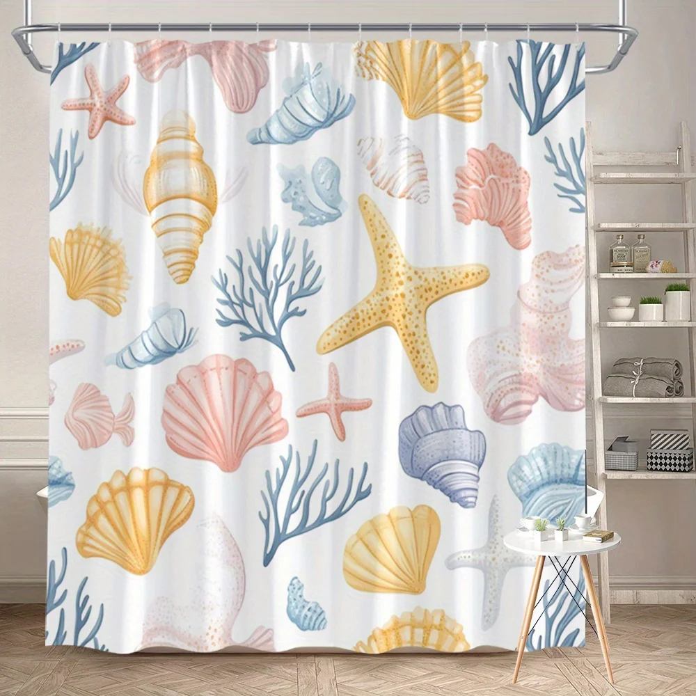 

1 шт., занавеска для душа с узором океанской жизни, полиэфирная ткань, можно стирать в машине, подходит для украшения ванной комнаты