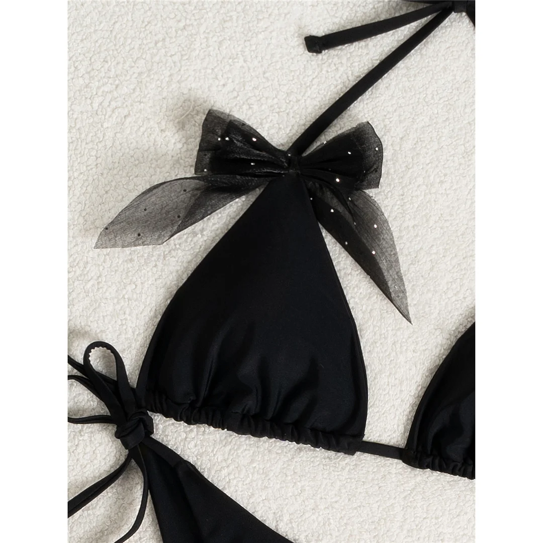 XS - L, Bikini mit Schleifenmuster, Damen-Badeanzug, zweiteiliges Bikini-Set, hoher Beinausschnitt, gepolsterter Badeanzug, Badebekleidung, Modell V7624. – Detail 7