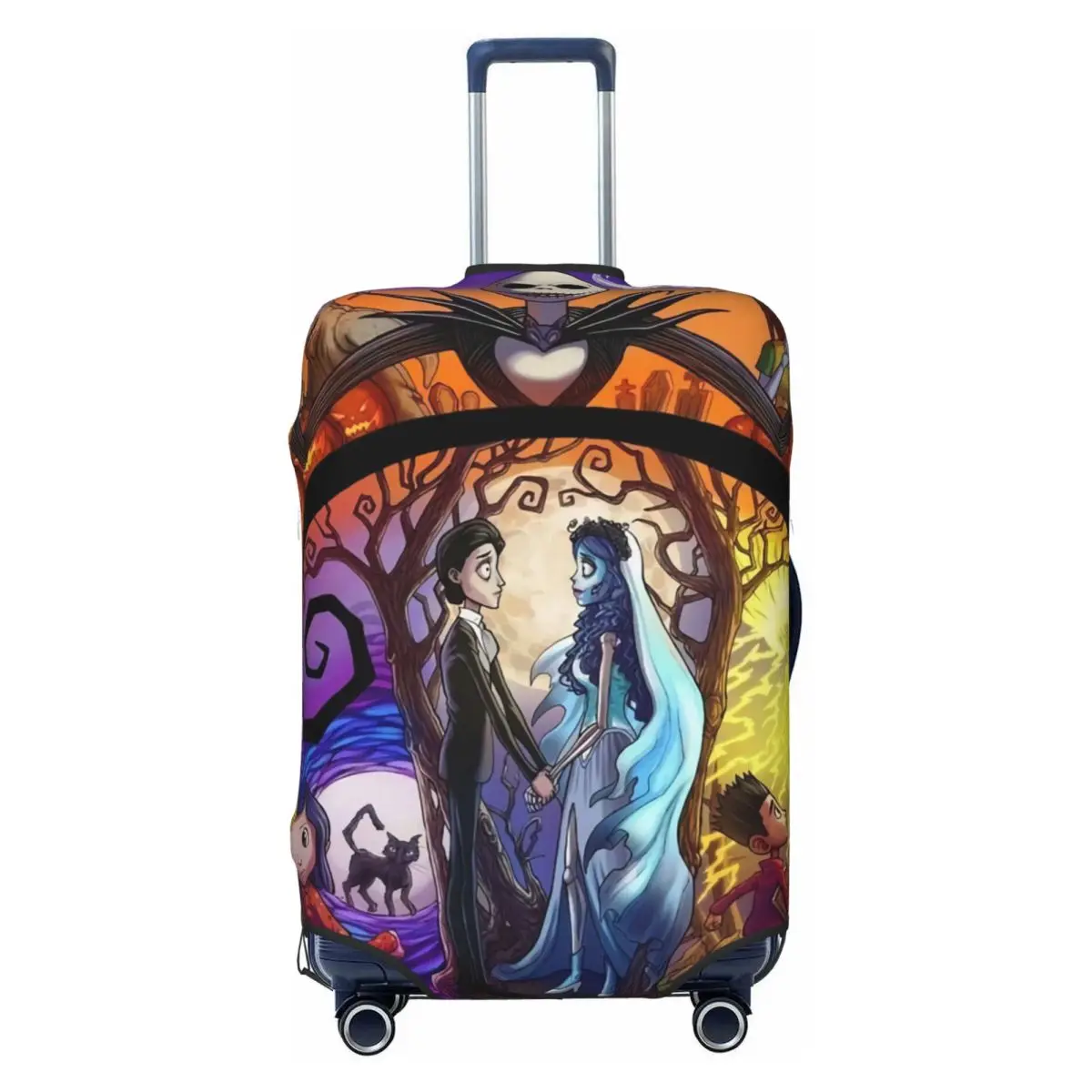 

Skellingtons Christmas Nightmare Luggage Cover Elastic Skeleton Skull Travel Suitcase Protective Covers Fits 18-32 Inch