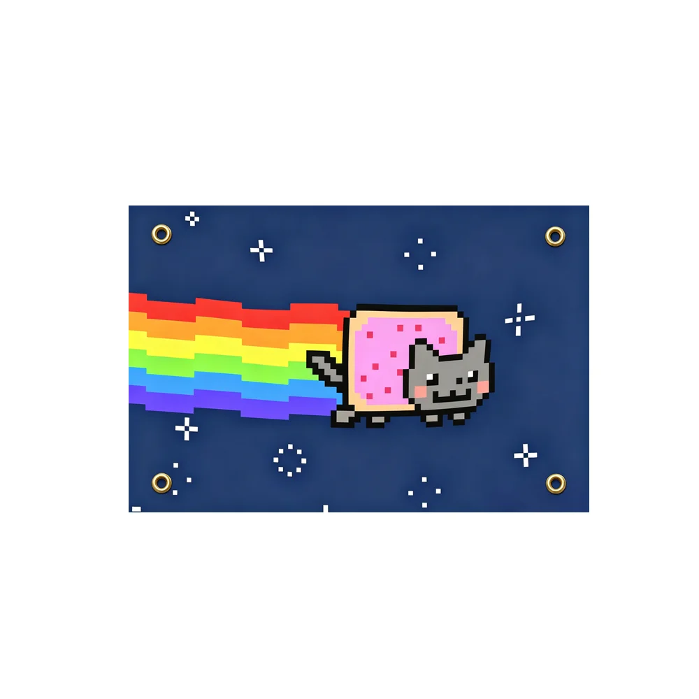 Nyan Cat Rainbow Pixel Space Flag 2x3ft 3x5ft Polyester Funny Meme Cartoon Wall Hanging Banner Tapestry Bedroom Party Decor