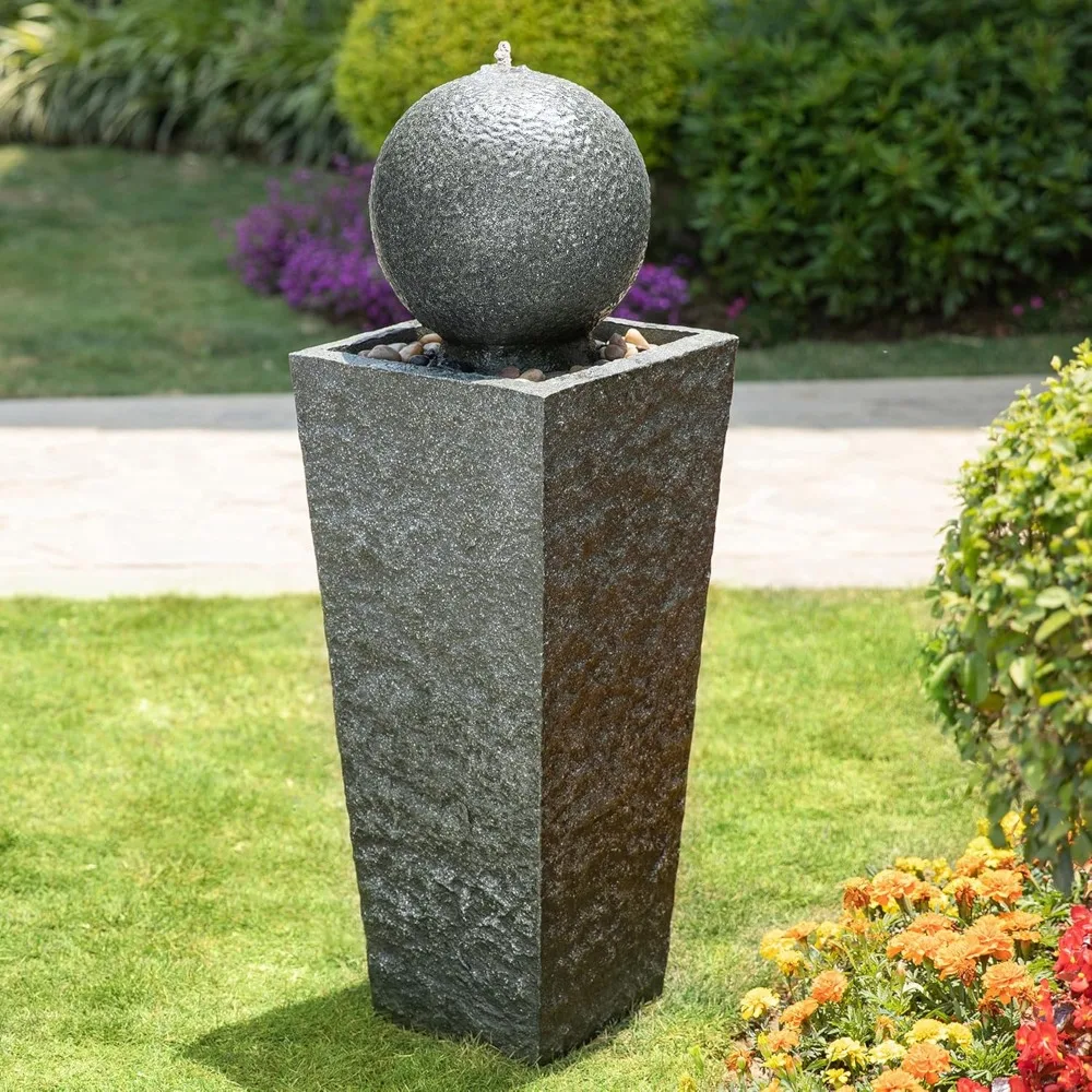 

Outdoor Water Fountain with LED Light, Oversized Modern Sphere Pedestal Water Fountain with Submersible Pump