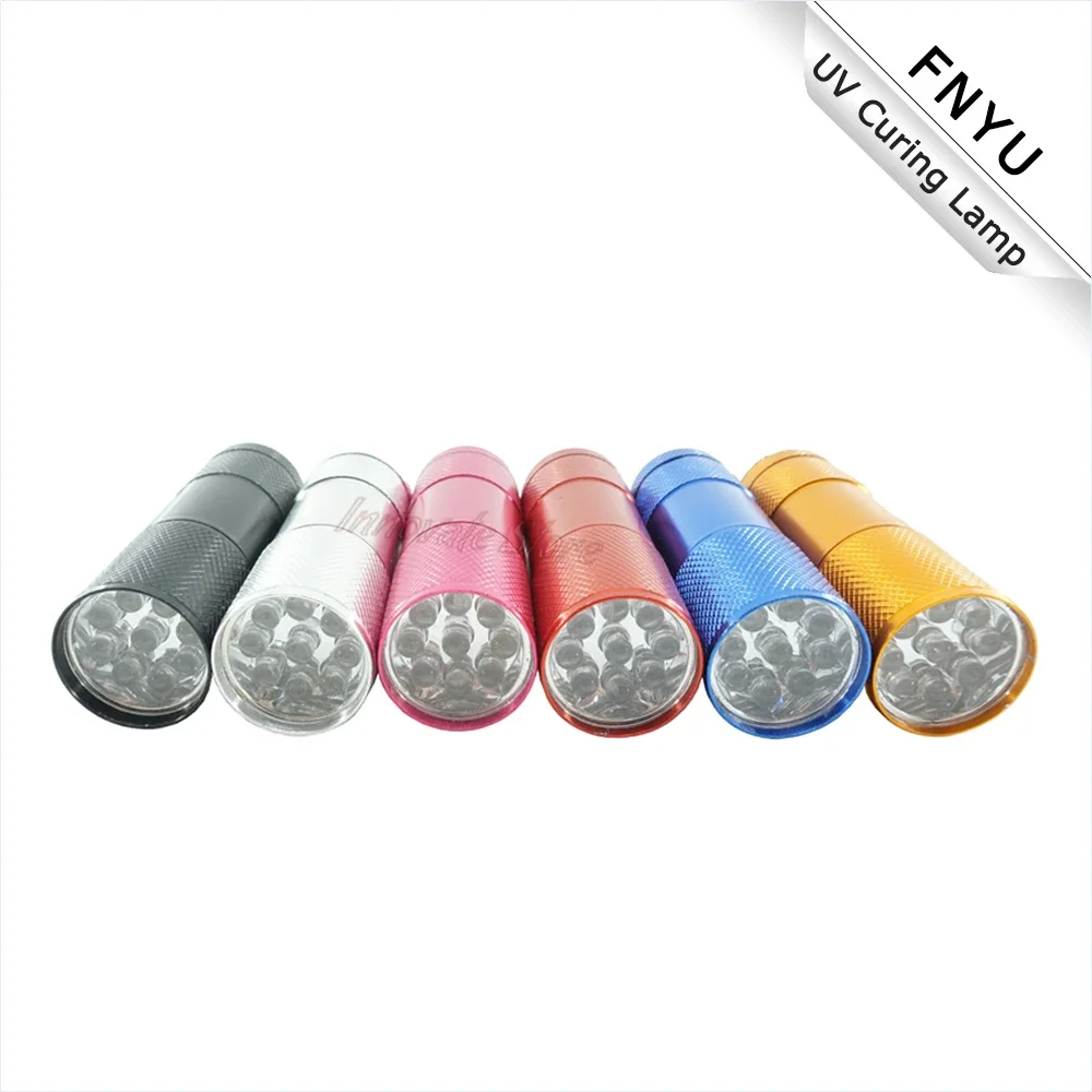 UV adhesive no shadow curing lamp 9 LED UV flashlight 395nm UV lamp silvery red pink blue yellow black 6 colors to choose from