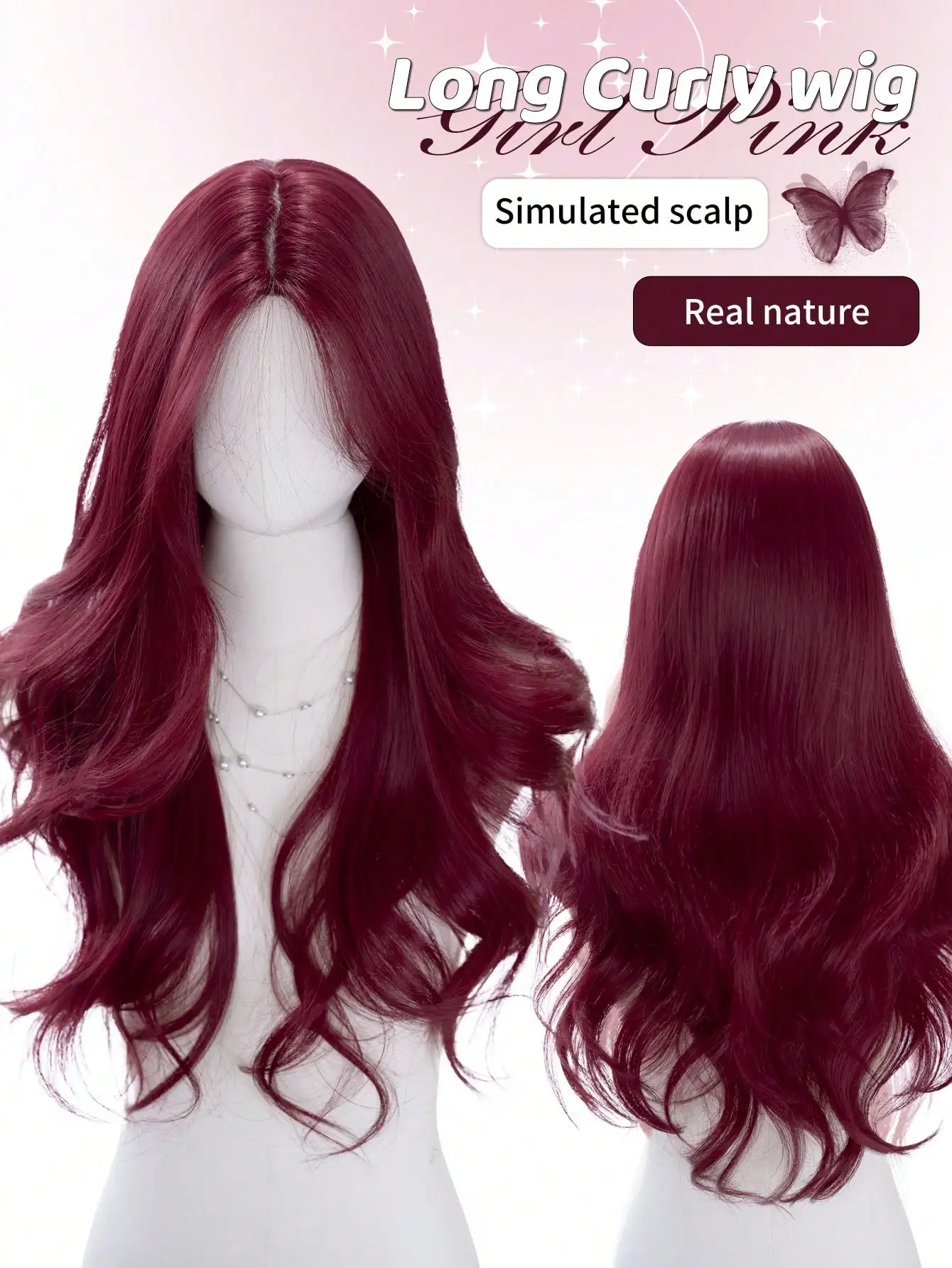 28-Inch Long Synthetic Wig Featuring A Natural Wavy Style In A A Stunning Burgundy. Middle Part Design , This False Hairpiece Is Perfect For Ms Daily Party Cosplay Use, Offering A Natural And Natural Durable Wig Gift For Ladies., Halloween