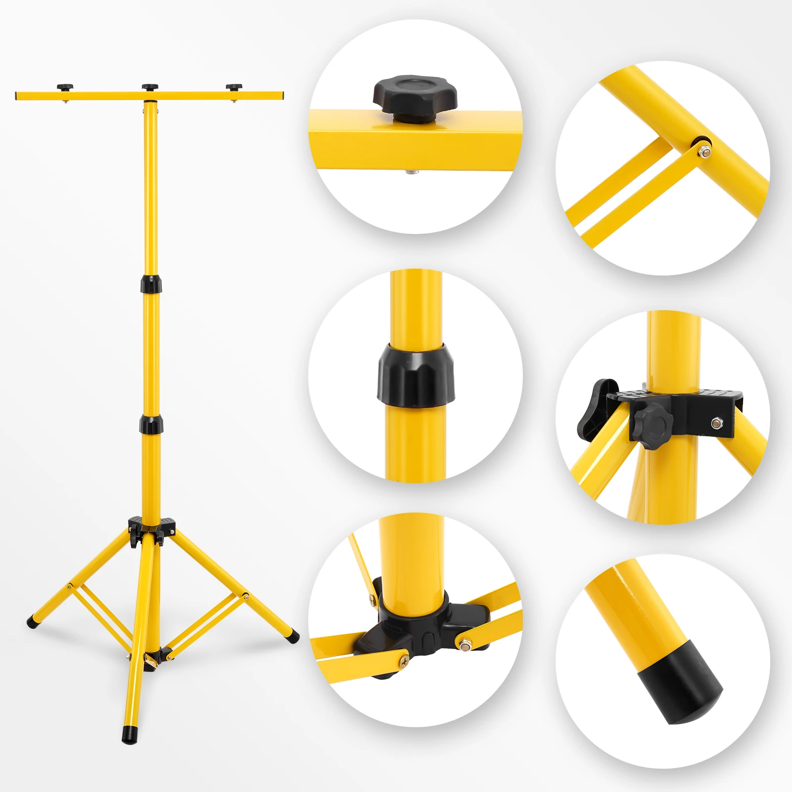 1.6m Double Flat Iron Bracket Floodlight Tripod Stand Portable Adjustable Height Telescopic Bracket for Outdoor Work Light