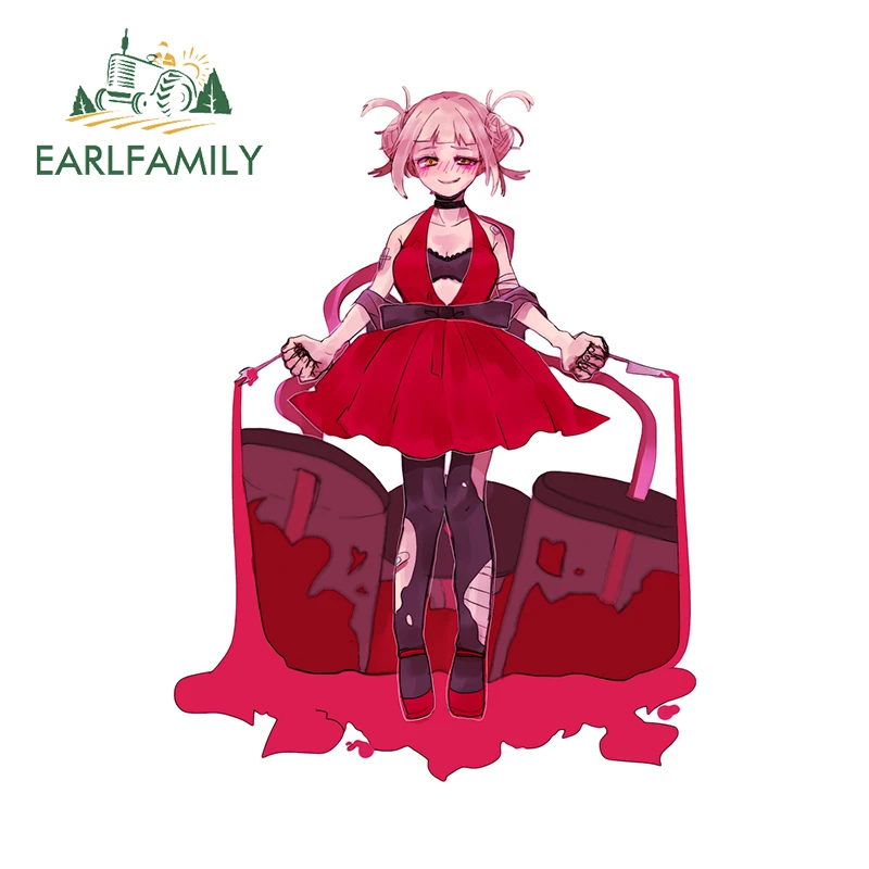 EARLFAMILY 13cm x 9.7cm Himiko Toga with Dance Skirt Car Stickers Red Paint Sprinkled Amusing Decals Anime Air Conditioner Decor