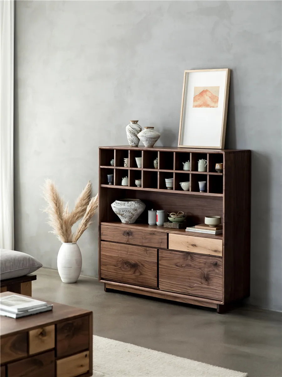 Teacup holder Bogu rack Side cabinet Display rack Black walnut White oak scarred locker