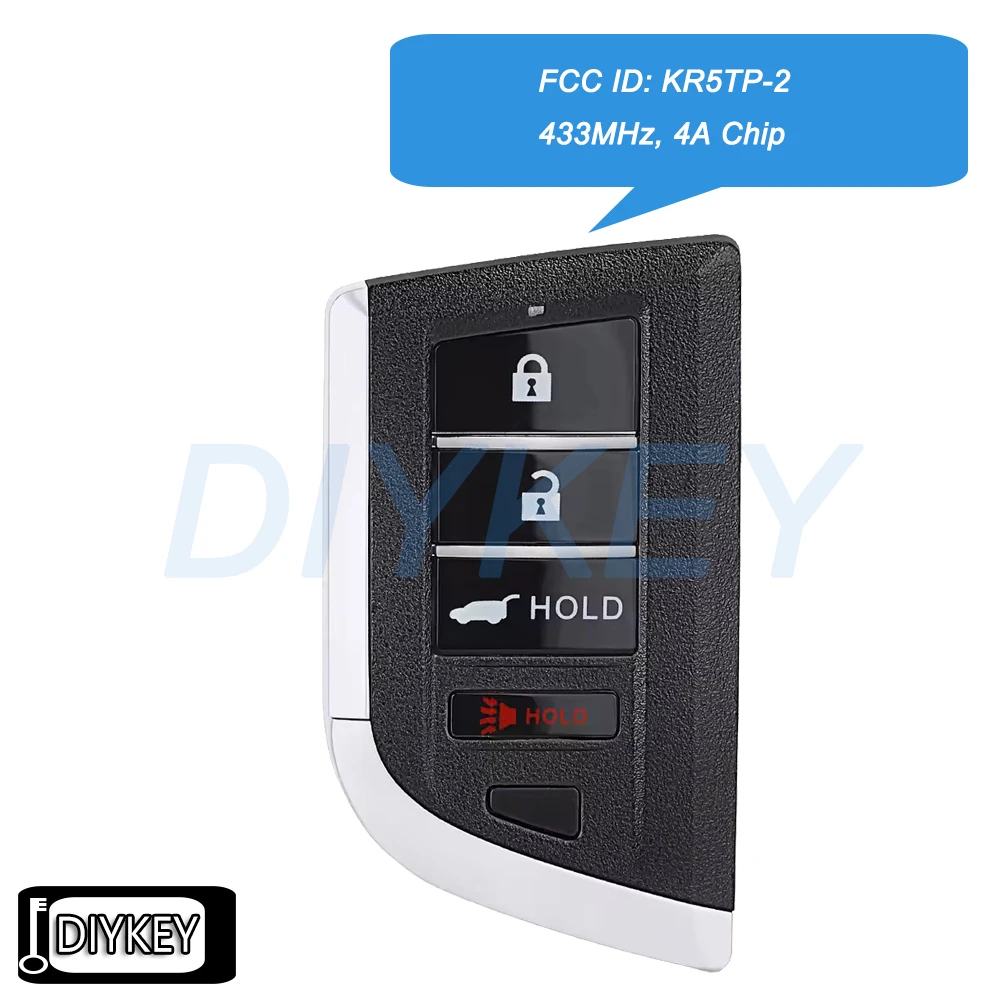 4 Buttons Smart Remote Car Key Fob 433MHz 4A Chip for Acura RDX 2022-2024 FCC: KR5TP-2 72147-TJB-A21 72147-TJB-A31 DRIVER 1 / 2