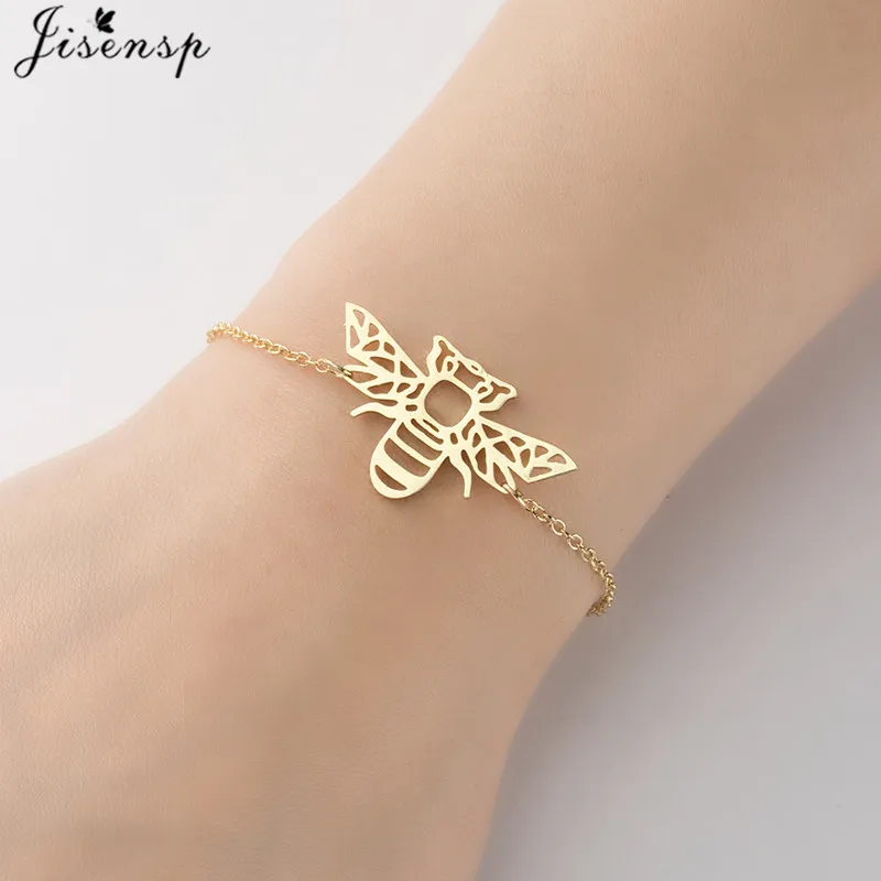 Simple Origami Bee Shaped Charm Bracelet Cartoon Animal Pendant Stainless Steel Chain Bracelets for Women Pulseras Mujer