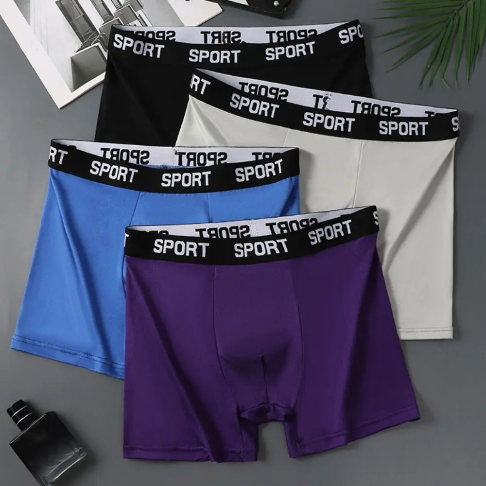 Quick Drying Solid Color Men's Underwear Breathable Mid Waist Boxer Briefs Lingerie Flat Panties Cycling