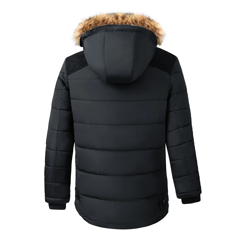 KIDWHXR Man Parkas Coat Winter Thicken Cold-proof Men Detachable Hooded Outerwear Outdoor Casual Long Sleeve Male Fleece Jacket