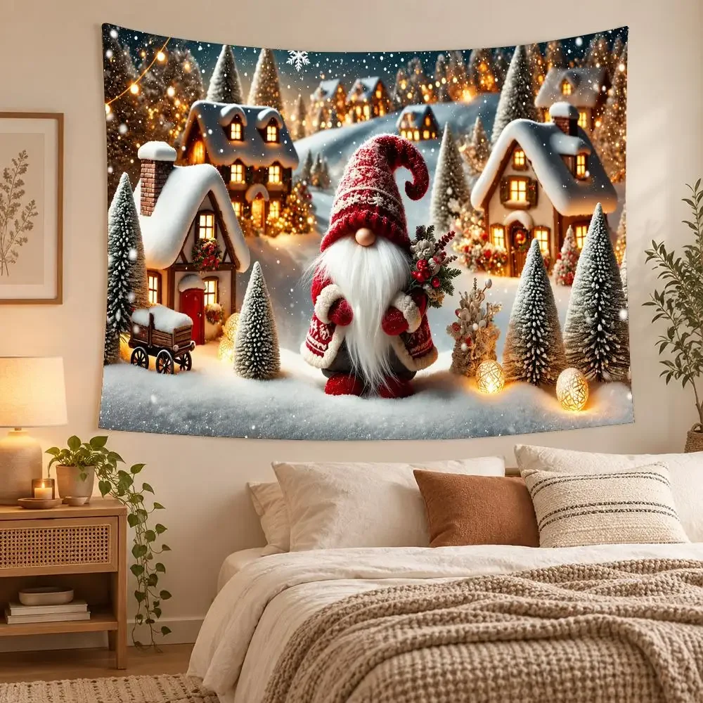 Christmas Santa Gnome Festive Moments Tapestry Living Bedroom Party Dormitory Interior Wall Bohemian Decora Attached Clip