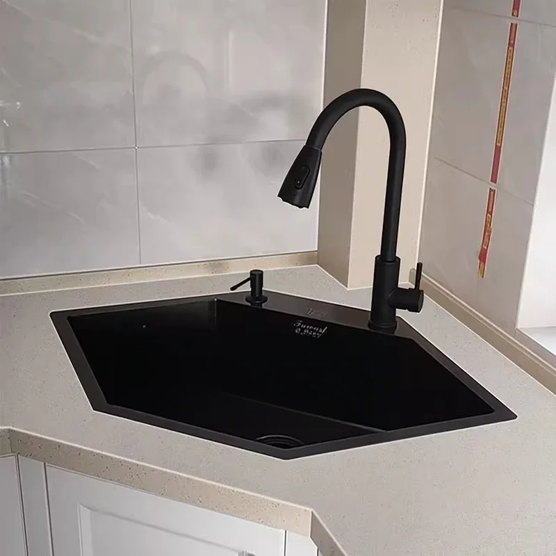 Black Nano Stainless Steel Diamond Sink Corner Corner Vegetable Basin Shaped Hexagonal Pool Undercounter